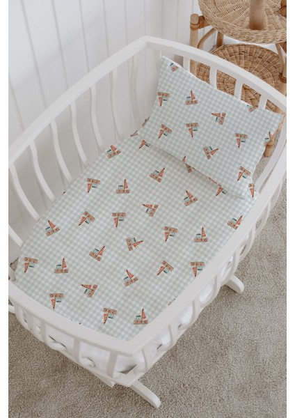 %100 Pamuklu Poplin Bebek Beşik Nevresim Seti 80X120 cm - Pötikare Yelkenliler fiyatları