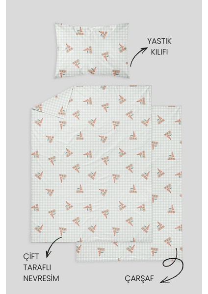 %100 Pamuklu Poplin Bebek Beşik Nevresim Seti 80X120 cm - Pötikare Yelkenliler fırsatları