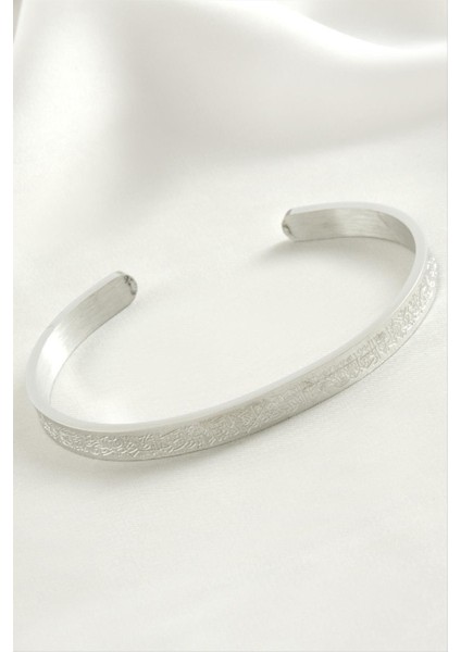 Ayetel Kürsi Dualı Lüks Çelik Kelepçe Bileklik