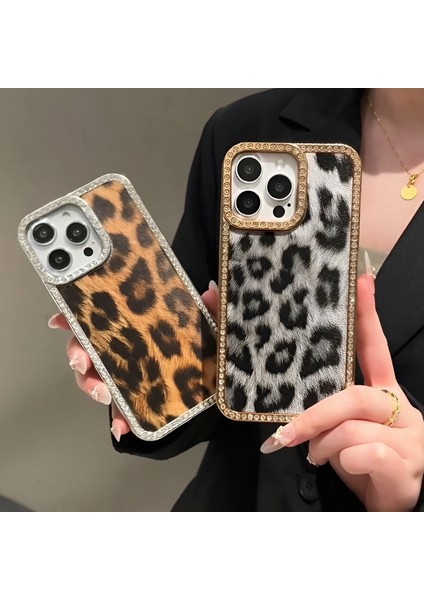 iPhone 14 Promax Uyumlu Leopar Baskılı Deri Kenarları Taşlı Kılıf fırsatları