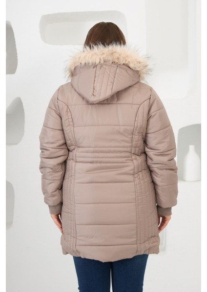 Büyük Beden Kapüşonlu Şişme Mont Vizon indirimleri