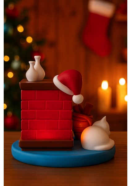 Yılbaşı Şömineli Kedi & LED Mum Dekoru fiyatları