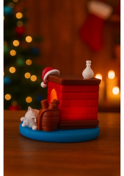 Yılbaşı Şömineli Kedi & LED Mum Dekoru modelleri