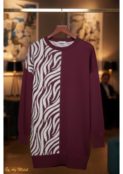 Kadın Triko Kazak Uzun Bisiklet Yaka Zebra Desen Kazak fiyatları