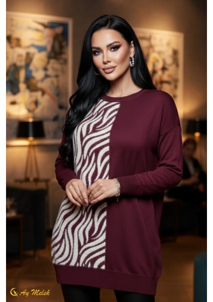 Kadın Triko Kazak Uzun Bisiklet Yaka Zebra Desen Kazak modelleri