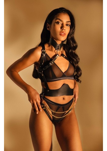 Zincirli Fantezi Deri Harness Kostüm 401