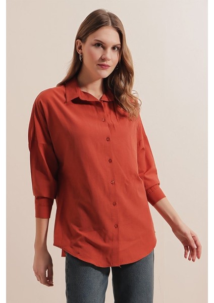 3900 Oversize Uzun Basic Gömlek - Kiremit fiyatları