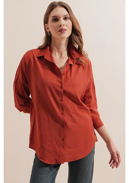 3900 Oversize Uzun Basic Gömlek - Kiremit modelleri