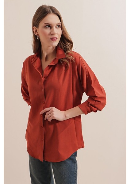 3900 Oversize Uzun Basic Gömlek - Kiremit fırsatları