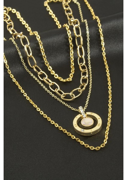 Yuvarlak Mineli Dörtlü Kolye