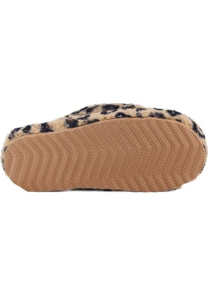 Kadın Leopar Desenli Peluş Çapraz Bantlı Ev Terliği Kaymaz Taban, Yumuşak ve Sıcak Peluş Kumaş indirimleri