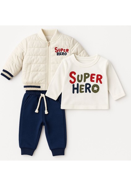Akl Moda Kids Erkek Bebek Kapitoneli Krem Montlu Eşofman Sweatshirt 3 Lü Erkek Bebek Takım fiyatları