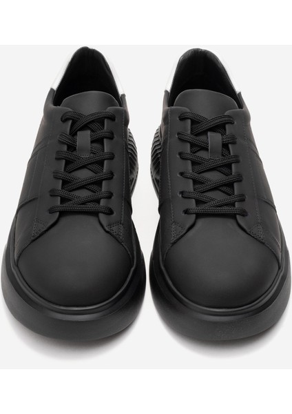 Erkek Kalın Taban Bağcıklı Spor Ayakkabı Gerçek Deri Cr 2819 Siyah indirimleri