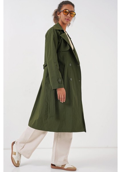 5938 Kruvaze Yaka Trençkot - Haki fiyatları