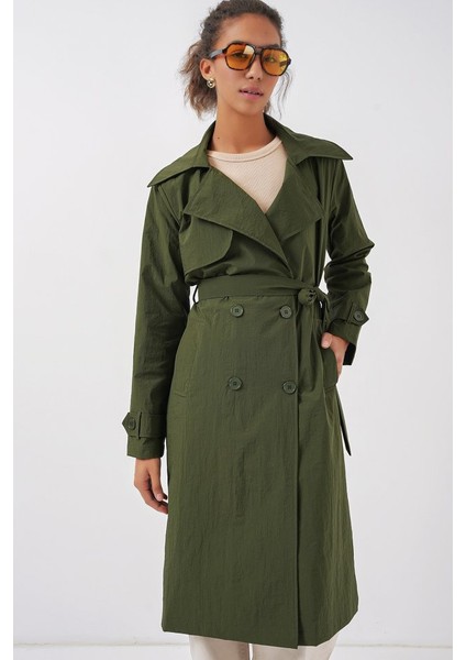 5938 Kruvaze Yaka Trençkot - Haki modelleri