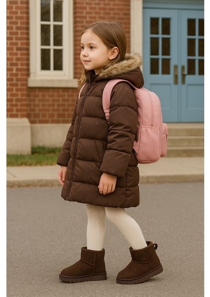 Çocuk Kız Bebek Kahve Ultra Mini Süet Bot Içi Kürklü Kışlık Taban Ug Bot