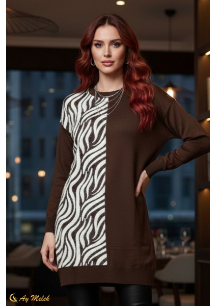 Kadın Triko Kazak Uzun Bisiklet Yaka Zebra Desen Kazak fiyatları