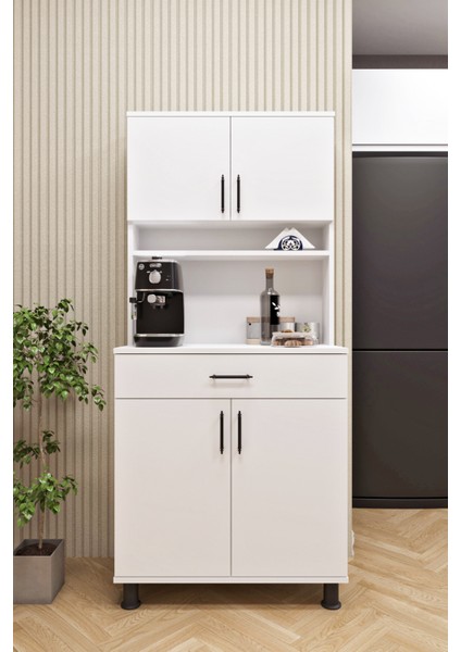 ESL0173 Kahve Köşesi Çok Amaçlı Dolap 4 Kapaklı 1 Çekmeceli Kiler Mutfak Dolabı Beyaz indirimleri