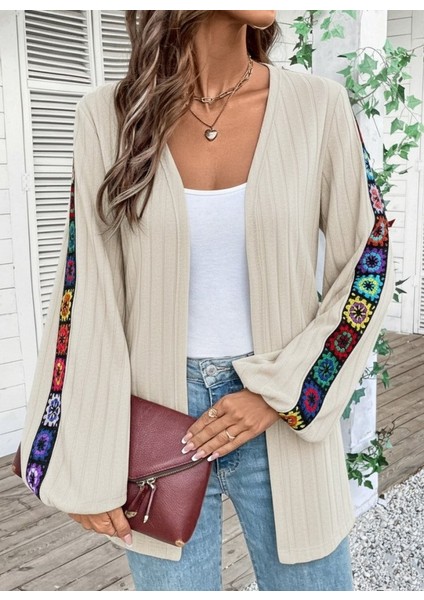 Cottonlab Kadın Uzun Kollu Önü Açık Şardonlu Kaşkorse Ceket