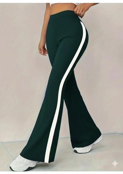 Cottonlab Kadın Yüksek Bel Ispanyol Paçalı Yanlardan Şerit Detaylı Dalgıç Tayt Pantolon