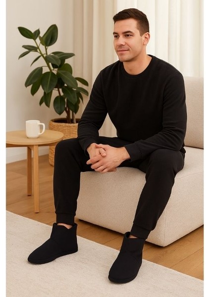 Erkek Termo Taban Peluş Astar Siyah Ev Botu Sıcak Tutan Konforlu Kışlık Ev Ayakkabısı modelleri