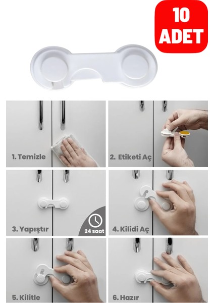 10 Adet Geçmeli Bebek Çocuk Koruma Kilidi | Çok Amaçlı Kilit Dolap Kilidi Çekmece Kilidi