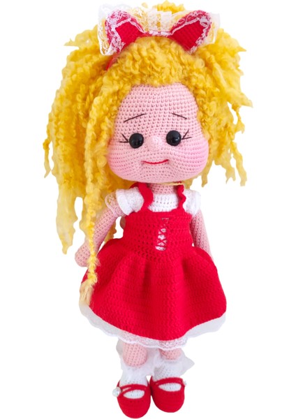 El Yapımı Sarı Saçlı Kırmızı Elbiseli Yasmin Bebek