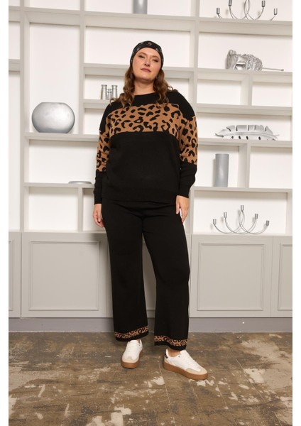 Büyük Beden Leopar Garnili Alt-Üst Büyük Beden Takım