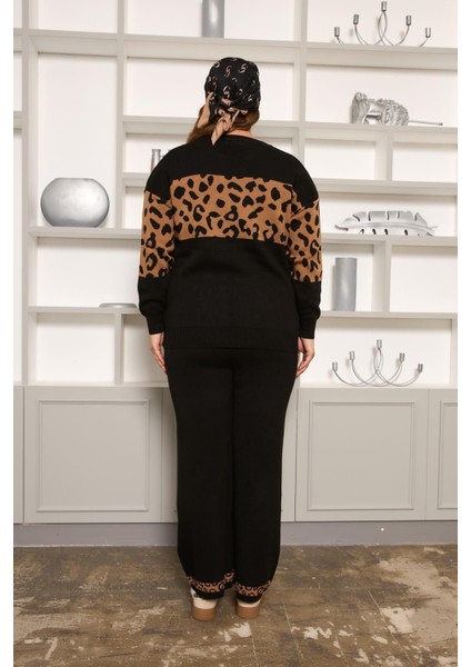 Büyük Beden Leopar Garnili Alt-Üst Büyük Beden Takım