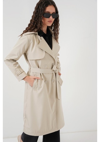 5918 Kruvaze Yaka Trençkot - Bej modelleri