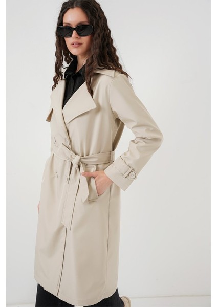 5918 Kruvaze Yaka Trençkot - Bej fırsatları