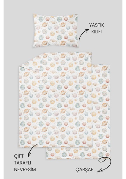 %100 Pamuklu Poplin Bebek Beşik Nevresim Seti 80X120 cm - Renkli Kalpler fırsatları
