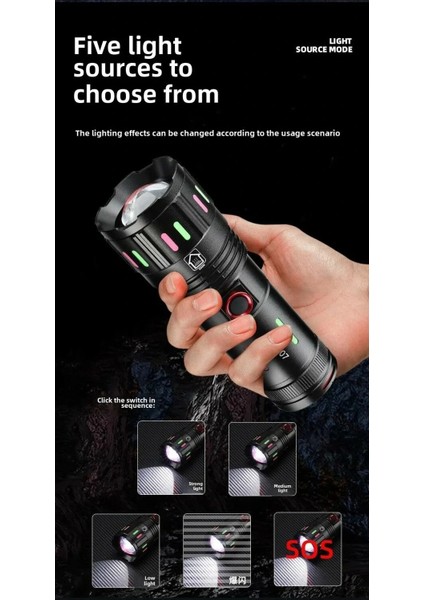 LED El Feneri 2000 Lümen USB Şarj Edilebilir Flash Işığı Yüksek Güçlü El Feneri Taktiksel Uzun Menzil El Lambası XA-B707 (5148) fırsatları