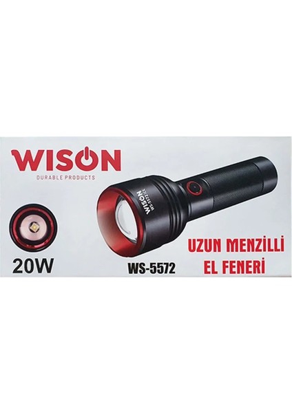 Wıson WS-5572 20W Uzun Menzilli Şarjlı Metal El Feneri (5148) indirimleri