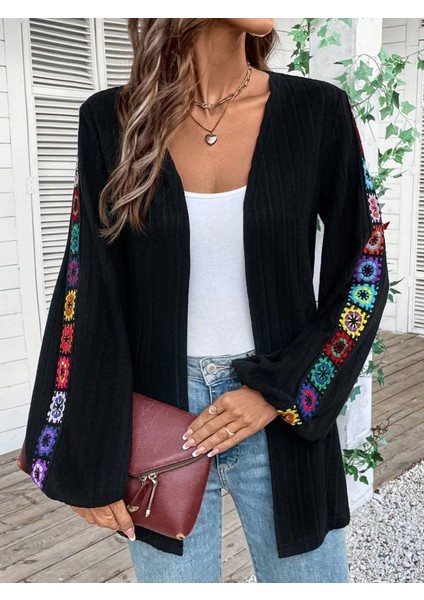 Cottonlab Kadın Uzun Kollu Önü Açık Şardonlu Kaşkorse Ceket