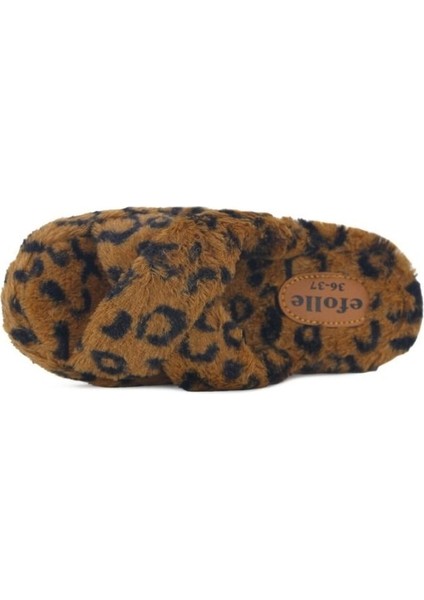 Kadın Leopar Desenli Peluş Çapraz Bantlı Ev Terliği | Kaymaz Taban, Yumuşak ve Sıcak Peluş Kumaş fırsatları