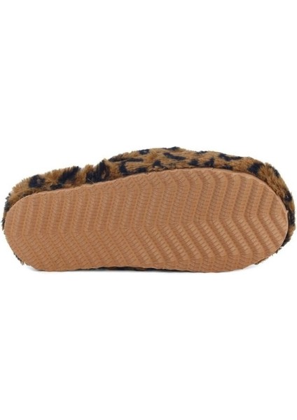 Kadın Leopar Desenli Peluş Çapraz Bantlı Ev Terliği | Kaymaz Taban, Yumuşak ve Sıcak Peluş Kumaş indirimleri