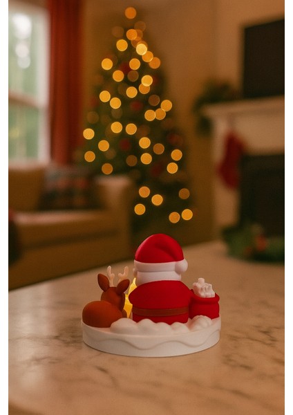 Mini LED Işıklı Yılbaşı Dekoru – Noel Baba & Geyik Kamp Ateşi | 3D Tasarım | Loş Ortam Işığı | Masaüstü Yeni Yıl Süsü fiyatları