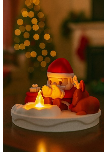 Mini LED Işıklı Yılbaşı Dekoru – Noel Baba & Geyik Kamp Ateşi | 3D Tasarım | Loş Ortam Işığı | Masaüstü Yeni Yıl Süsü fırsatları