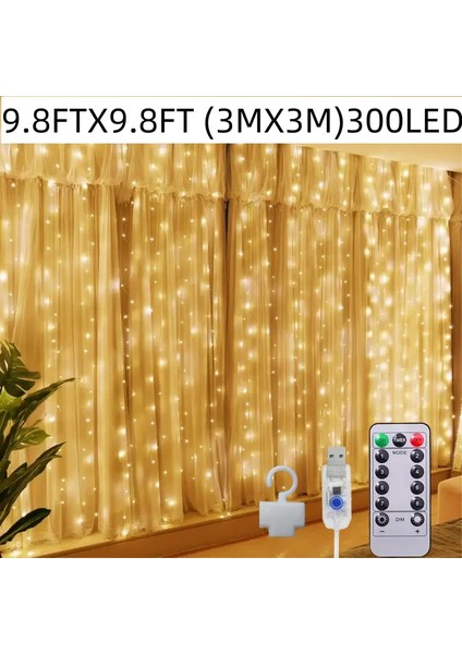 300 Ledli 10 Sarkıt Perde LED Işık-8 Fonksiyon, Uzaktan Kumandalı, 3x3 Metre (5148) fiyatları