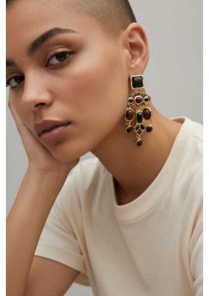 Taşlı ve Sallantılı Şık Barok Küpe