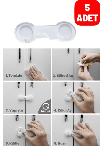 5 Adet Geçmeli Bebek Çocuk Koruma Kilidi | Çok Amaçlı Kilit Dolap Kilidi Çekmece Kilidi