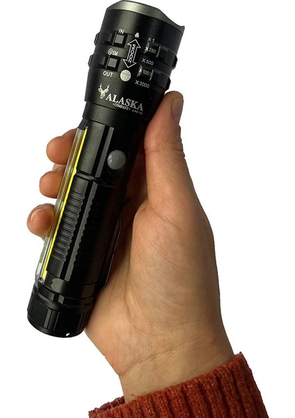 P27 Şarjlı LED Metal El Feneri 1000 Lümen Çakarlı (5148)