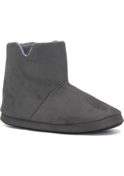 Erkek Termo Taban Peluş Astar Gri Ev Botu Sıcak Tutan Konforlu Kışlık Ev Ayakkabısı