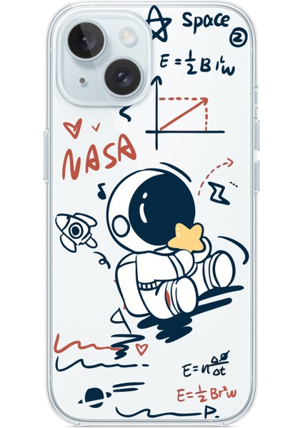 Iphone 13-Iphone 14 Uyumlu Desenli Şeffaf Silikon Kılıf Nasa