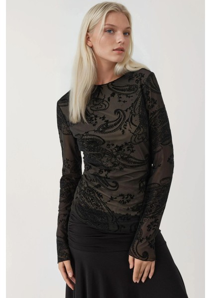 Kadın Uzun Kollu Asimetrik Bluz Siyah