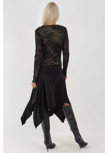 Kadın Uzun Kollu Asimetrik Bluz Siyah modelleri