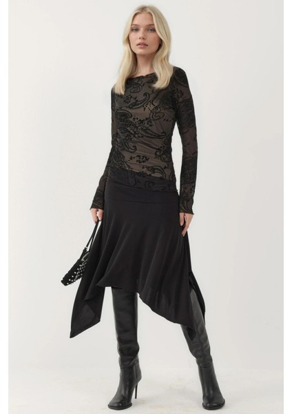 Kadın Uzun Kollu Asimetrik Bluz Siyah indirimleri