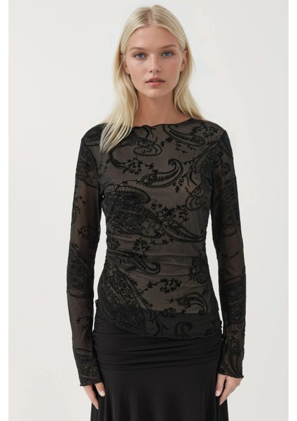 Kadın Uzun Kollu Asimetrik Bluz Siyah