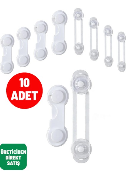 10ADETKORUYUCU Dolap Kilidi( 5 Adet Mandallı -5 Adet Çok Amaçlı Kilit) Dolapçekmece Kilidi